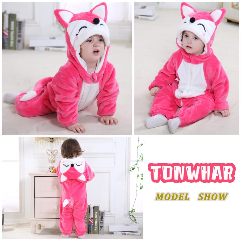 TONWHAR Unisex-Baby Animal Onesie Costume Cartoon Animal Outfit Homewear Kids' One-Piece Rompers(3-6 Months, Rose Fox) - Image 4